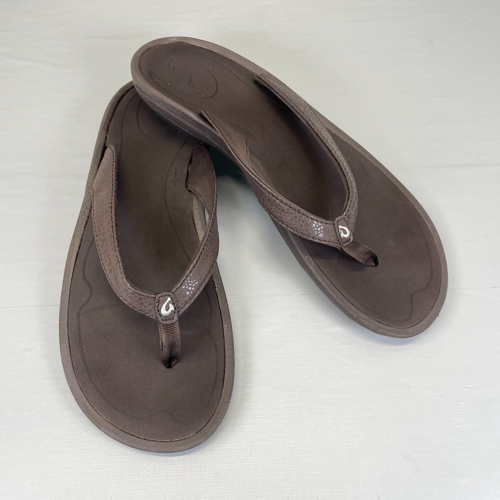 OluKai Kulapa Kai Flip Flop Sandals Womens Size 10 Brown Slip On Thong Shoes